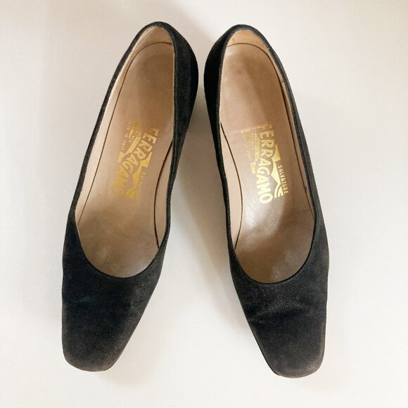 Ferragamo Black Suede 'Cinzia' Block Heel Shoes, Women S 7 - Picture 3 of 10